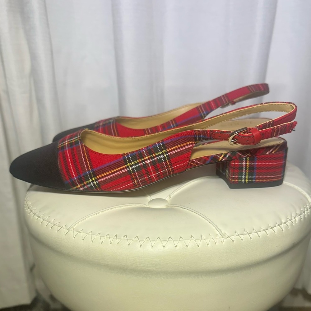 J.CREW Stewart Tartan Plaid Low Heel Slingbacks Size 8 1/2 - Women's - Picture 5 of 7